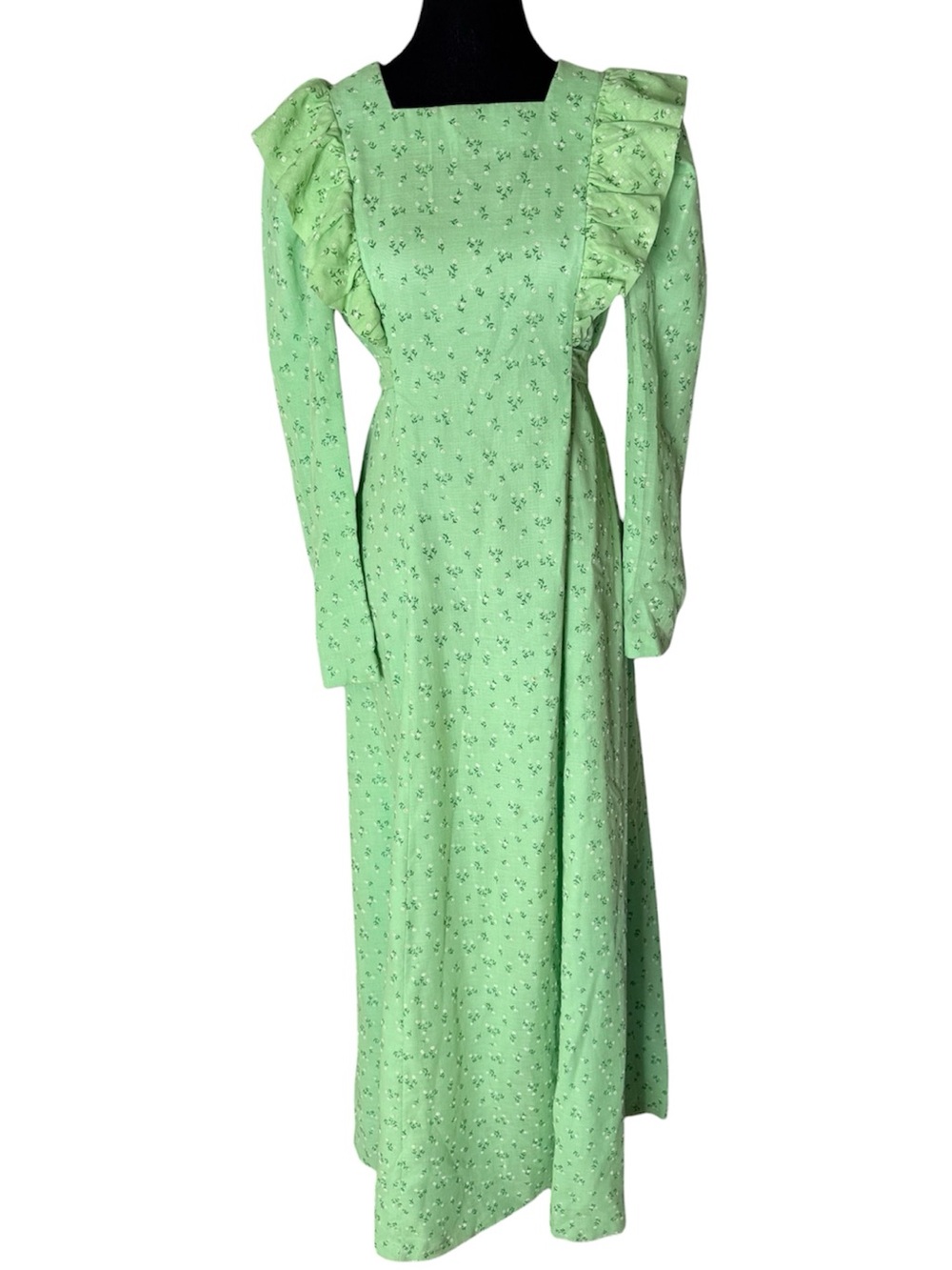 Vintage Handmade Floral Prairie Maxi Dress Ruffle One Of A Kind Long Small Mediu